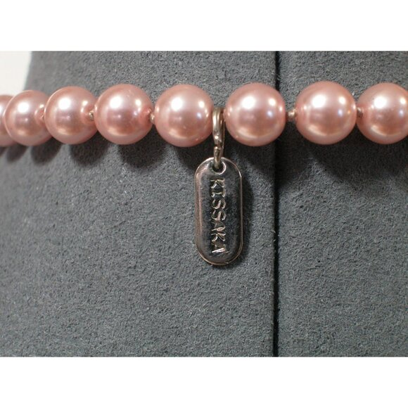 Pink Faux Pearl Necklace With Silver-Tone Kisska Charm & Decorative Clasp - Picture 2 of 6